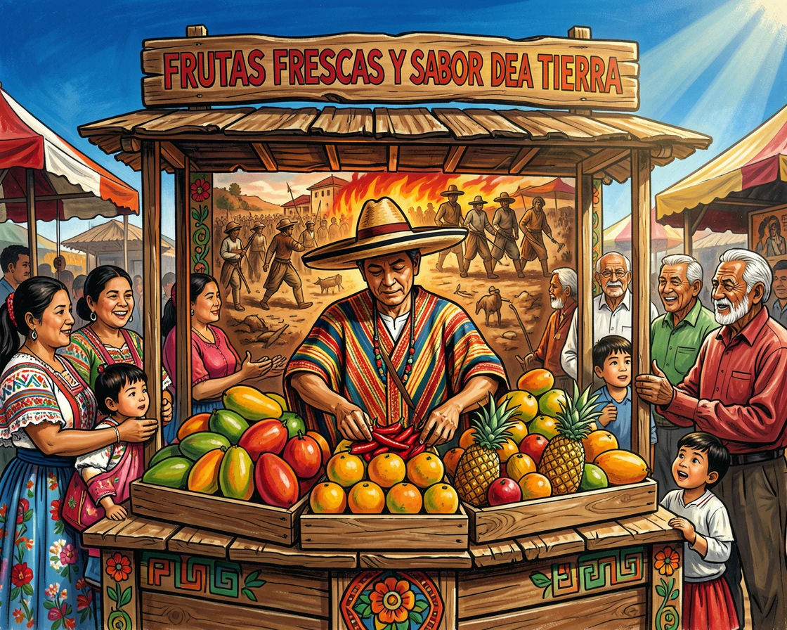 A street vendor arranging colorful fruit in a market stall