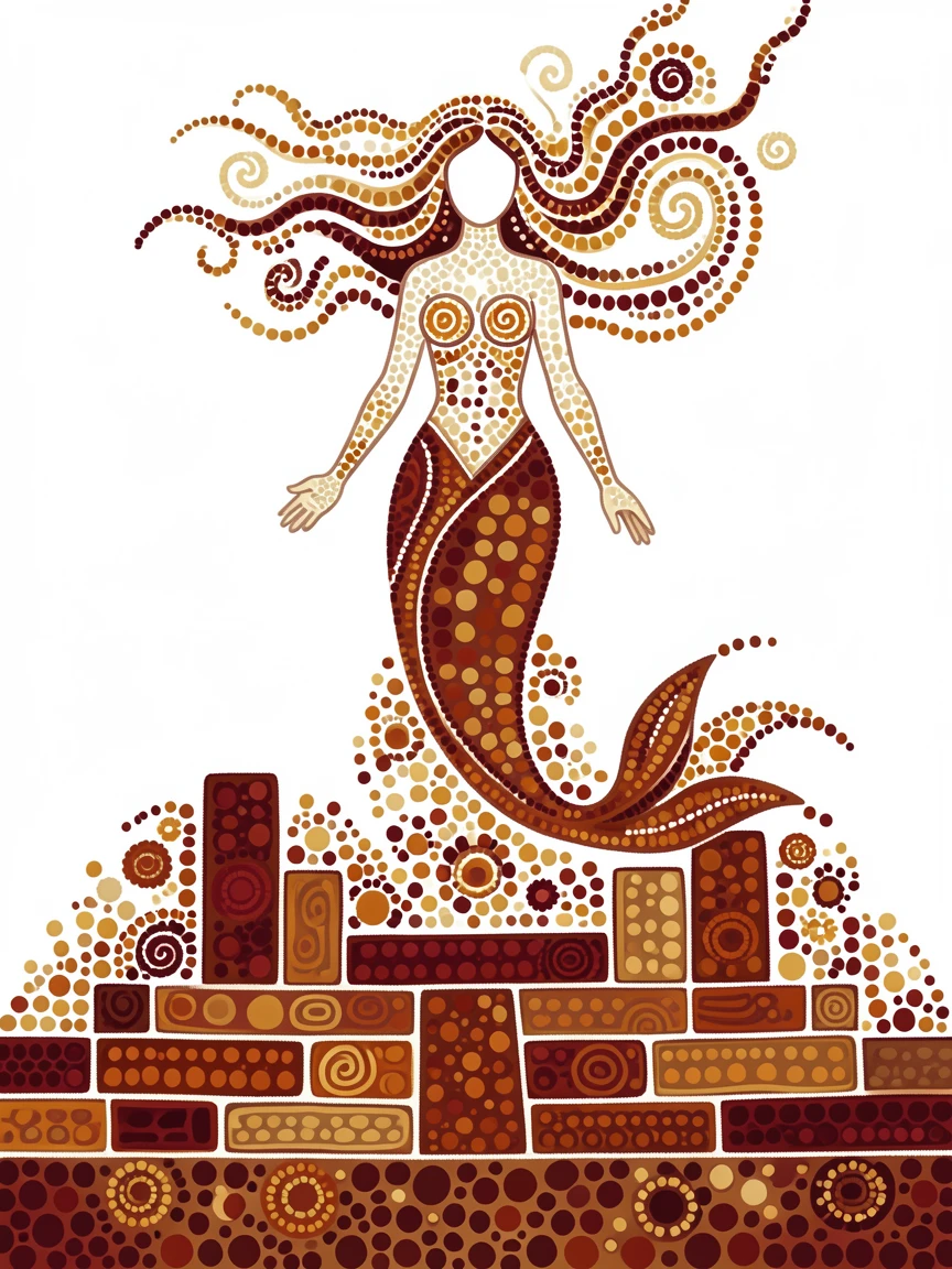 A mermaid rising above ancient ruins