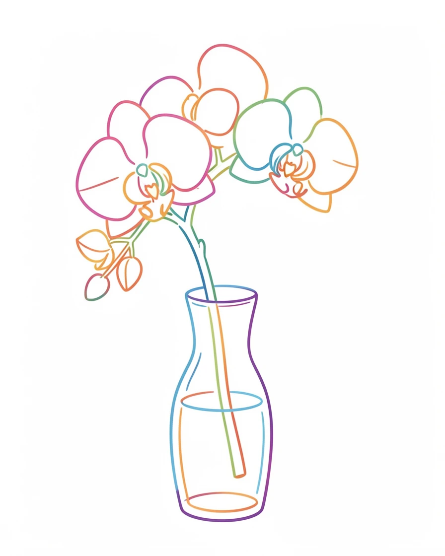 A single orchid stem arching gracefully from a slim glass vase.