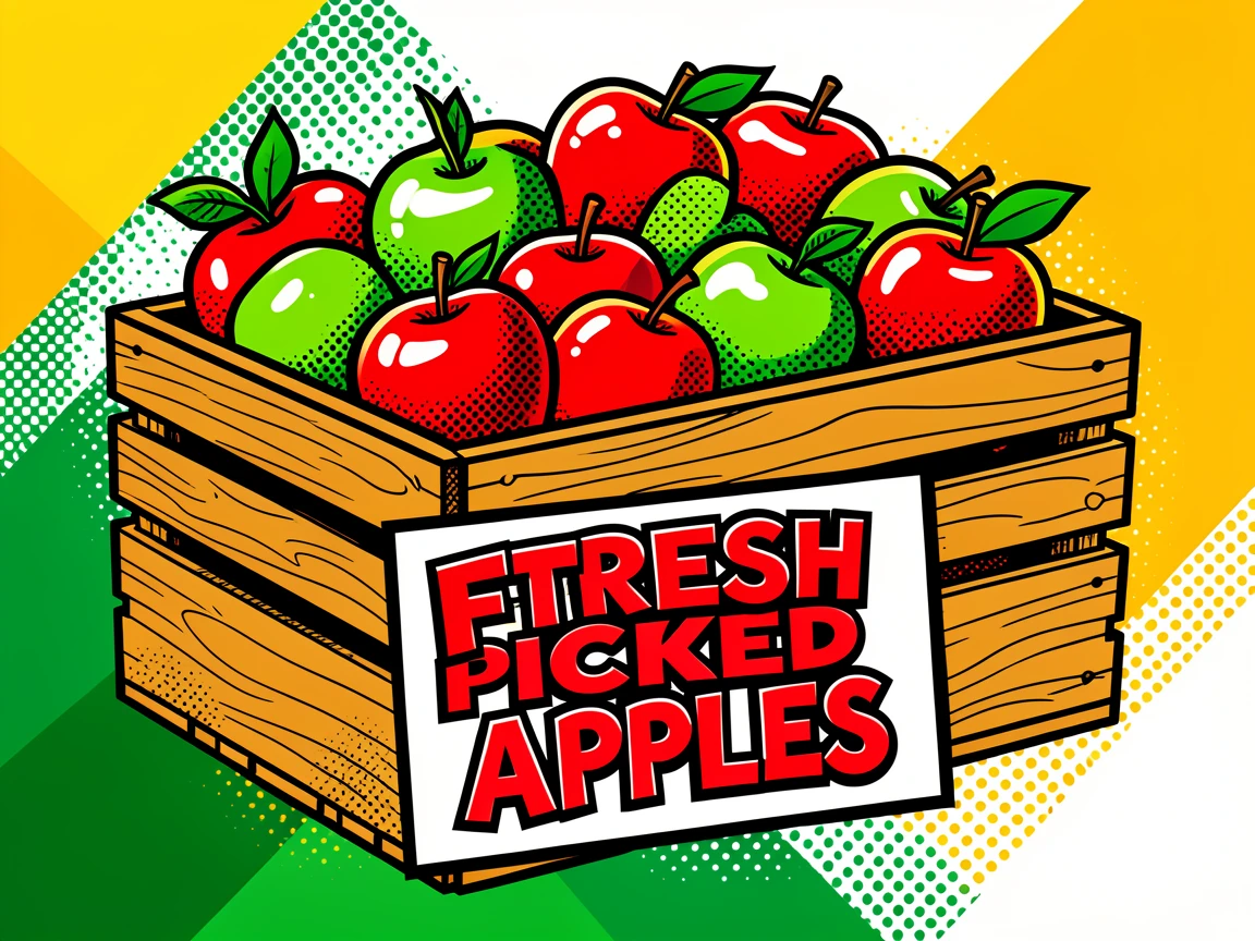 A wooden crate overflowing with freshly picked apples