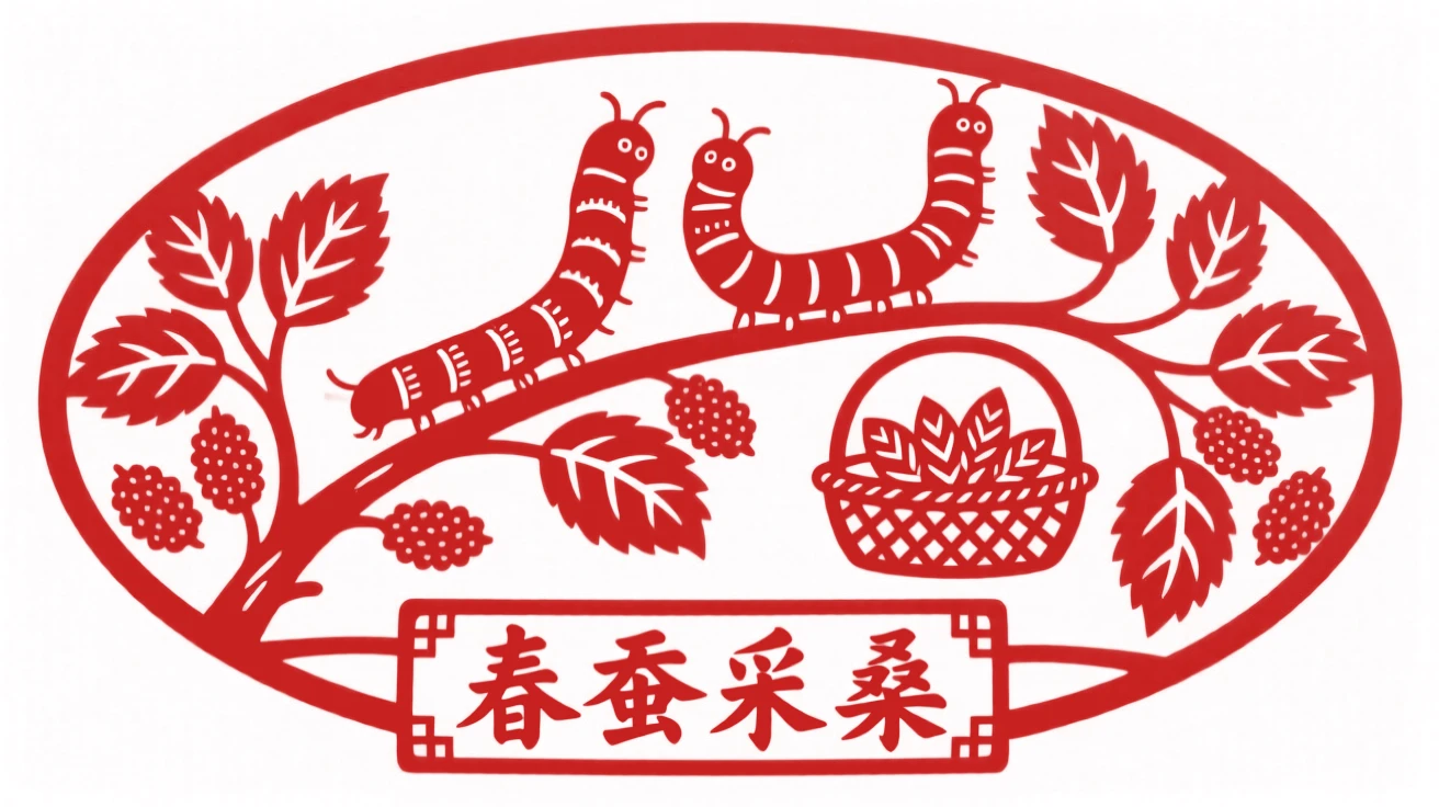 A spring silkworm farm with mulberry leaves being gathered for the season's first cocoons