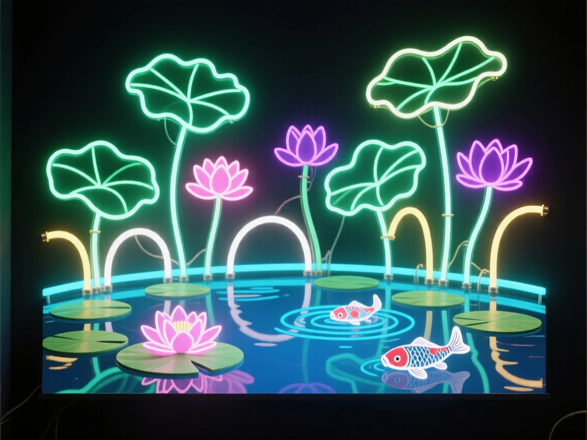 A water lily garden filling a tranquil koi pond.