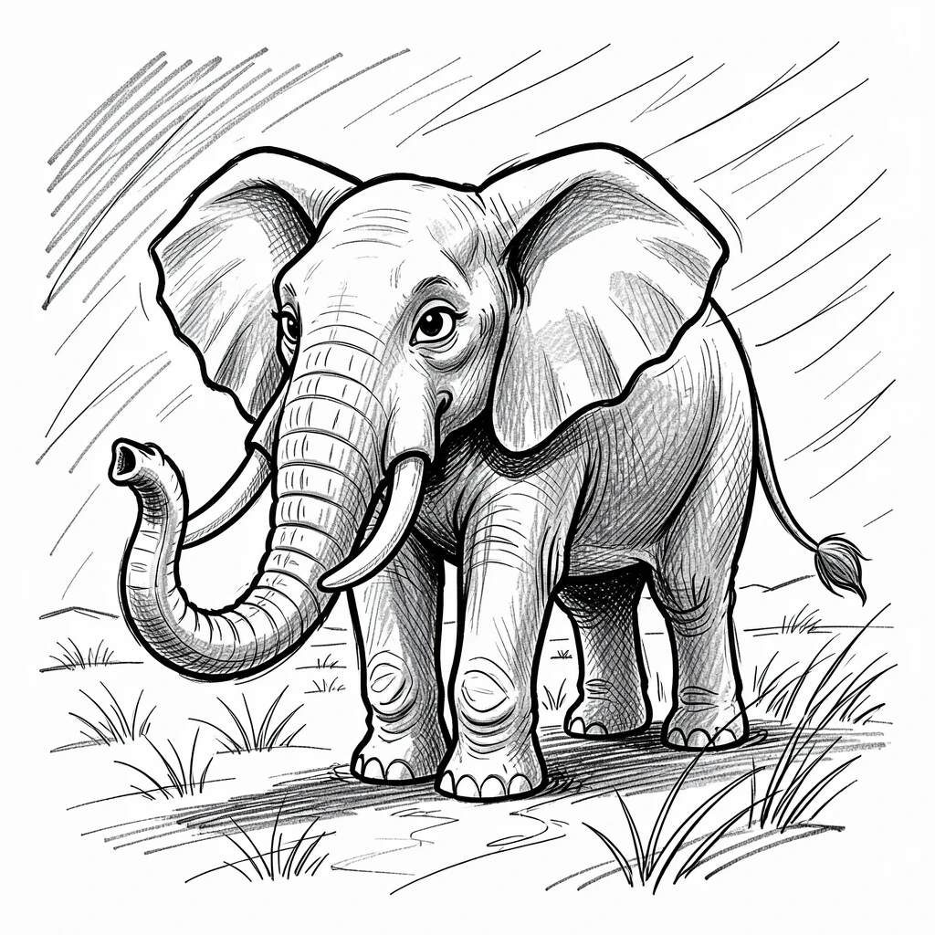 A majestic elephant on a windswept tundra.