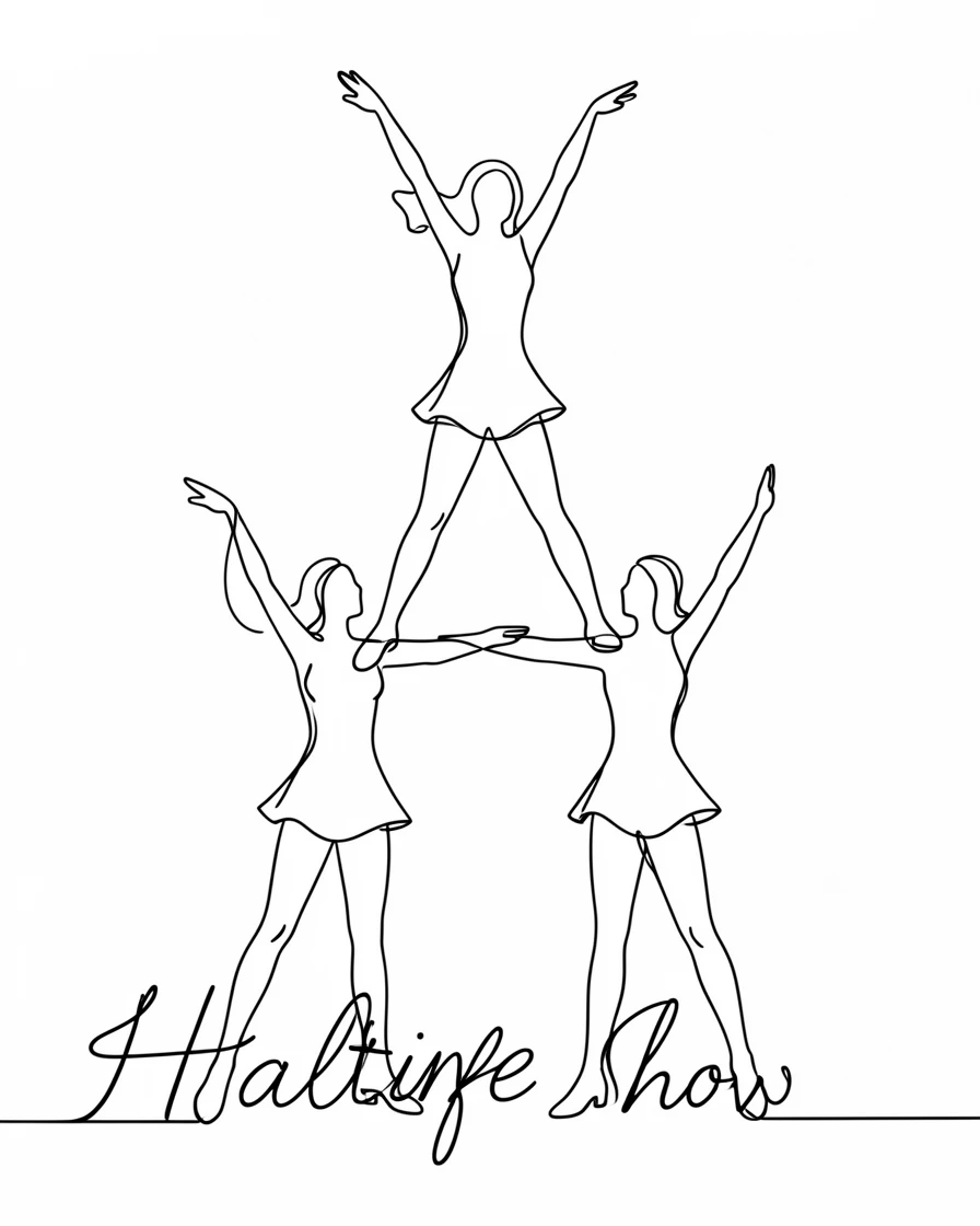 A group of cheerleaders forming a pyramid during a halftime show