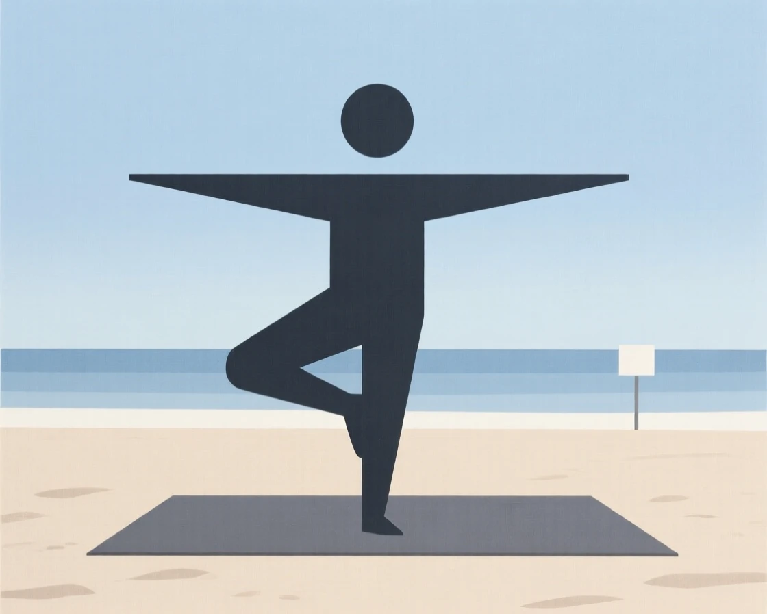 A person practicing yoga on a beach