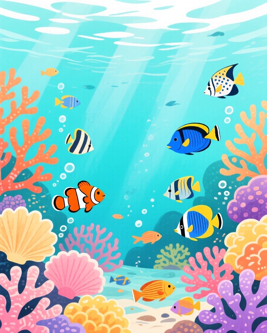 A coral reef bustling with tropical fish, captured in a moment of quiet wonder.