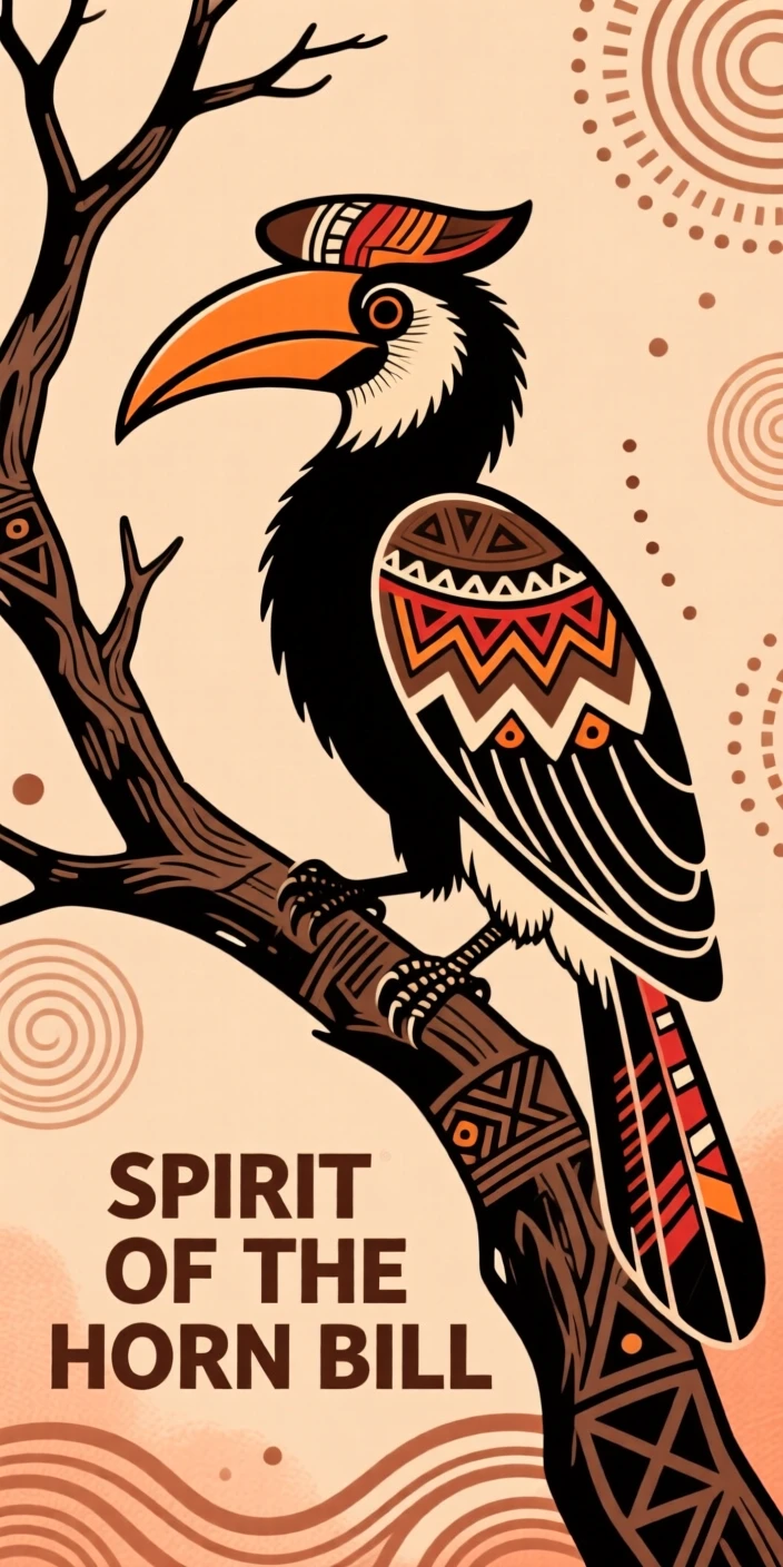 A hornbill perched on a dead tree branch.