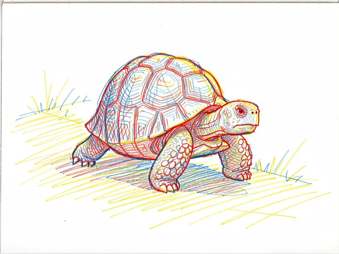 A wise old tortoise slowly making its way across a sunlit garden path