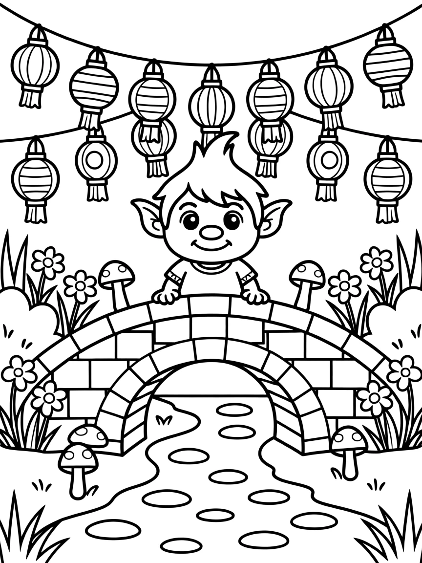 A troll bridge decorated with lanterns for a festival