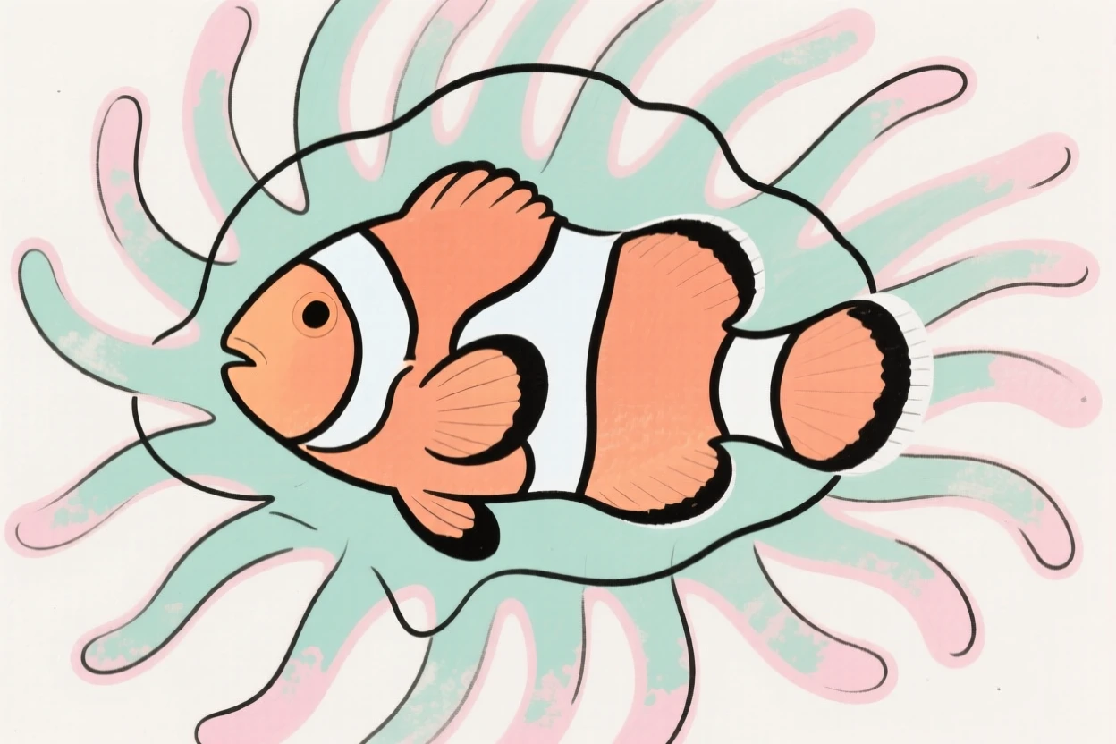 A clownfish hiding in an anemone