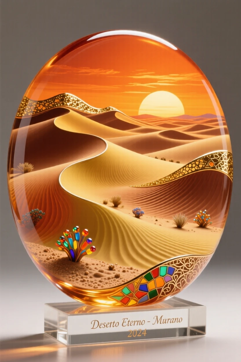 A vast desert dune field rippling under a blazing orange sunset, timeless and vast.