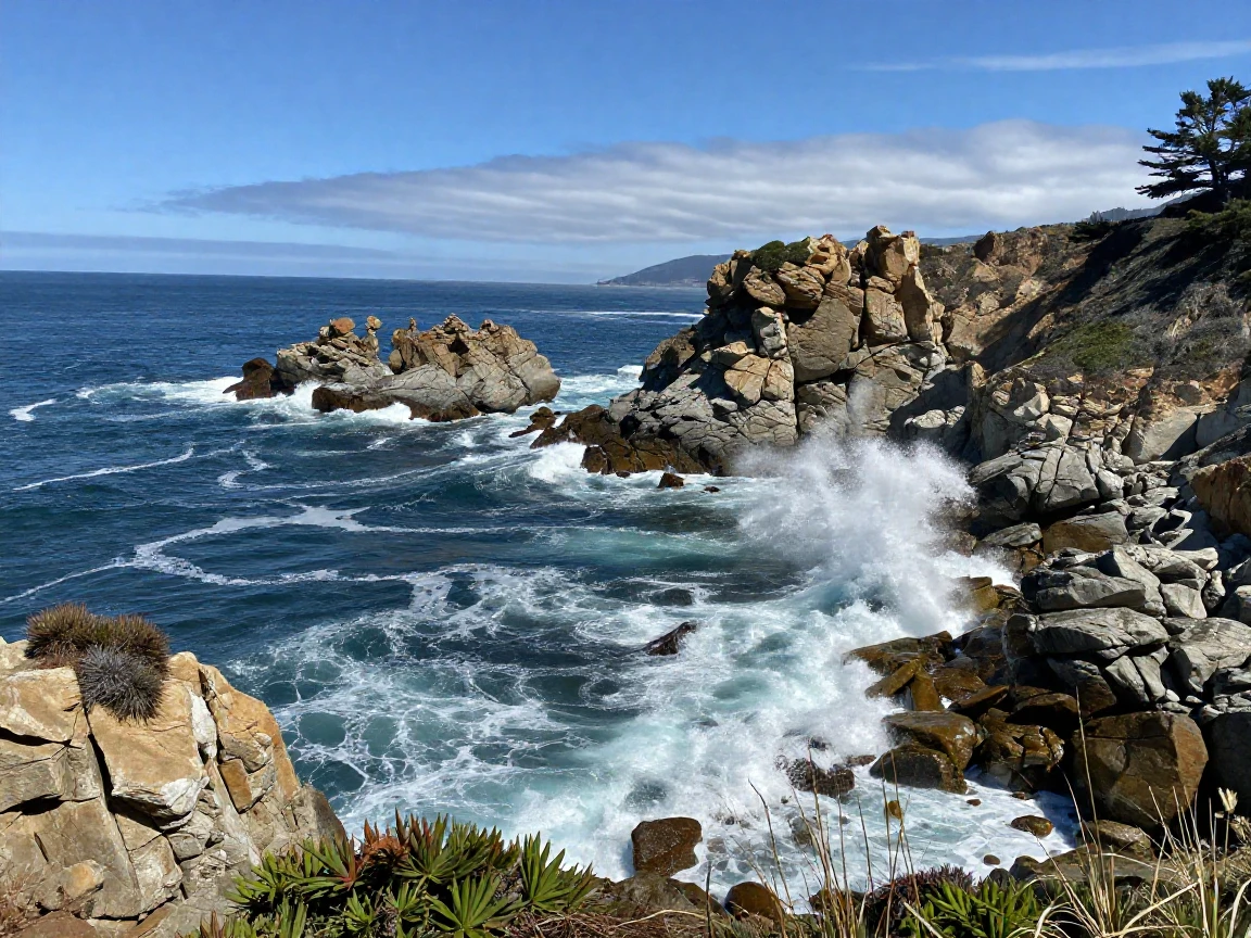 The rugged coastline of Big Sur meeting crashing waves