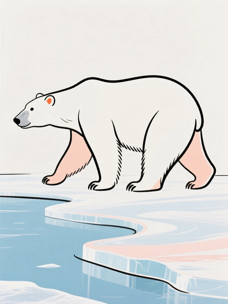 A polar bear walking across ice