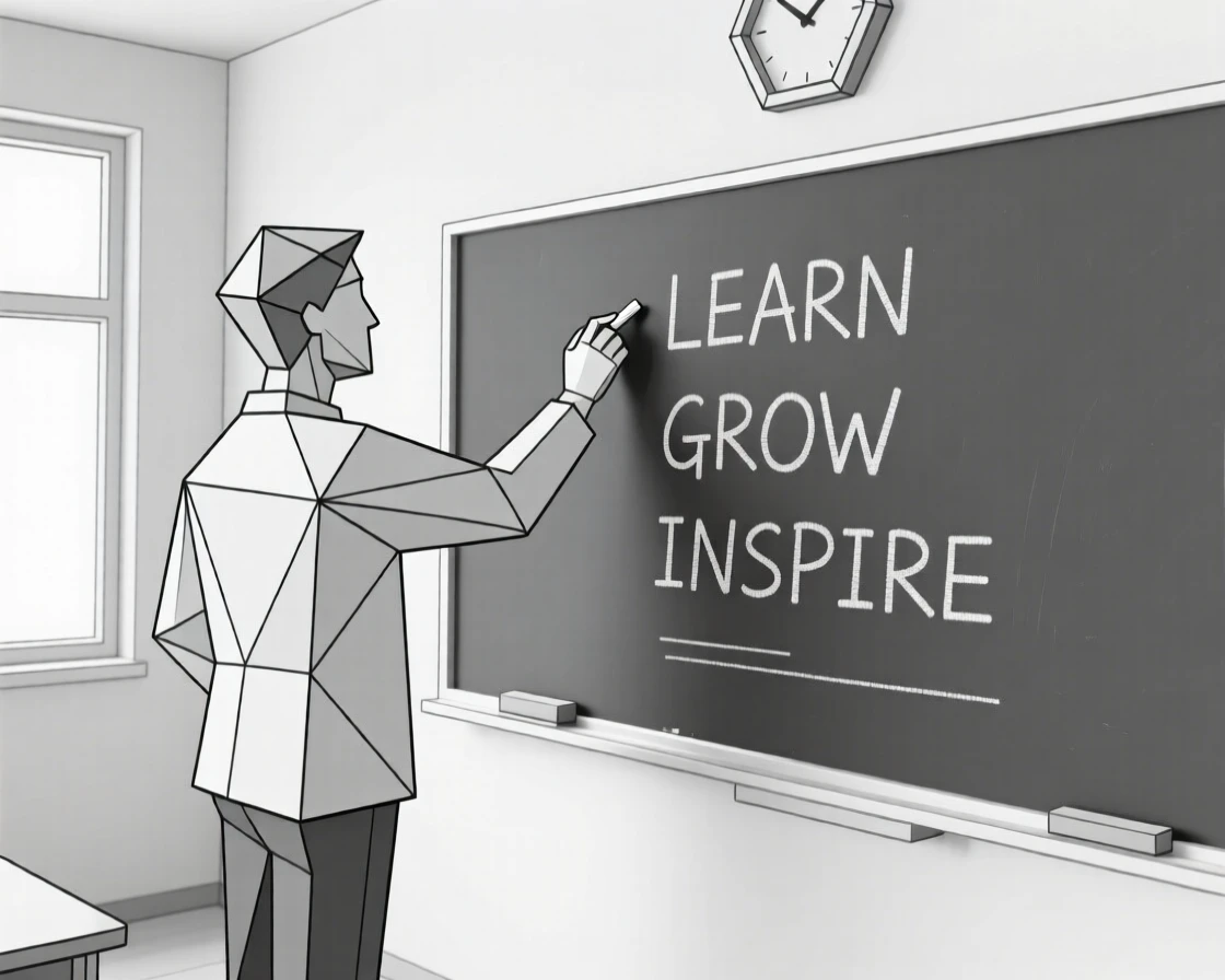 A teacher writing on a classroom chalkboard