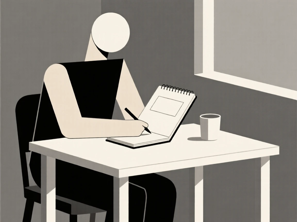 A person sketching in a notebook at a cafe