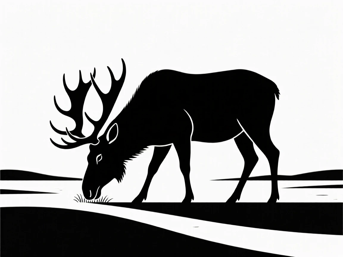 A moose grazing on an open plain.