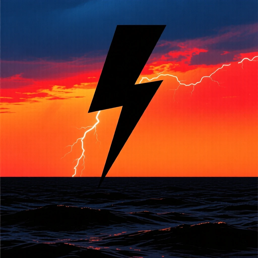 A single lightning bolt striking down over open ocean water.