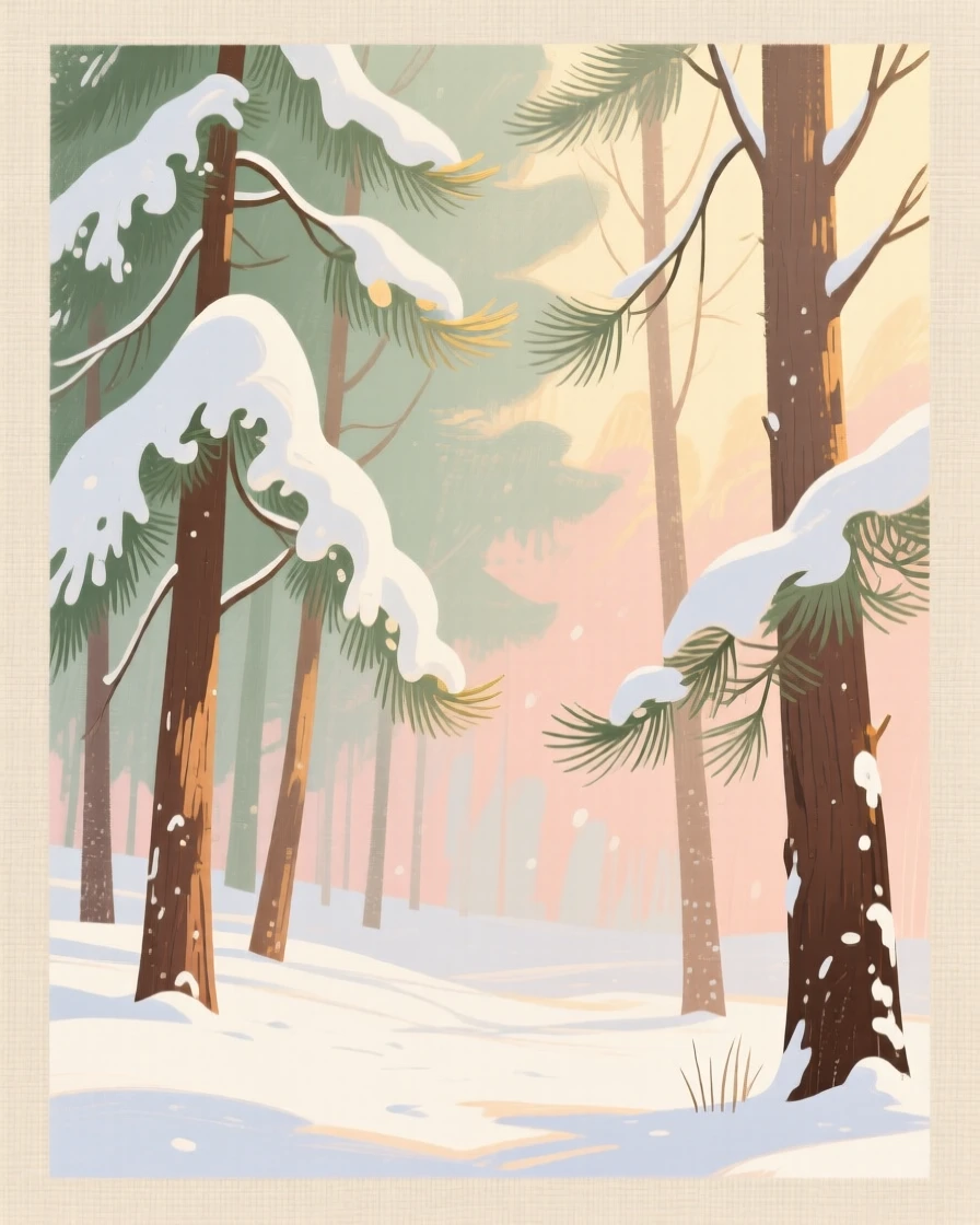 A pine forest dusted with fresh morning snow