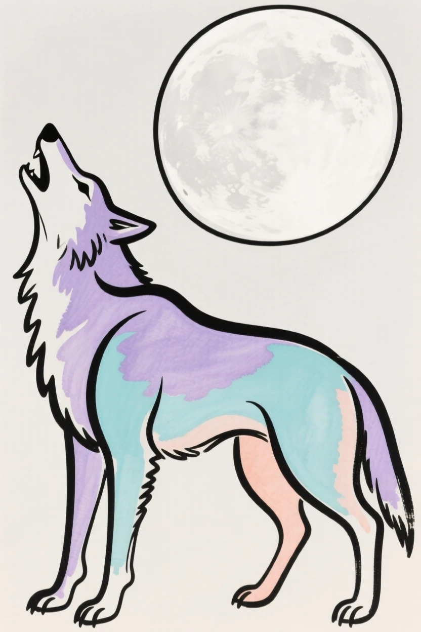 A wolf howling under a full moon