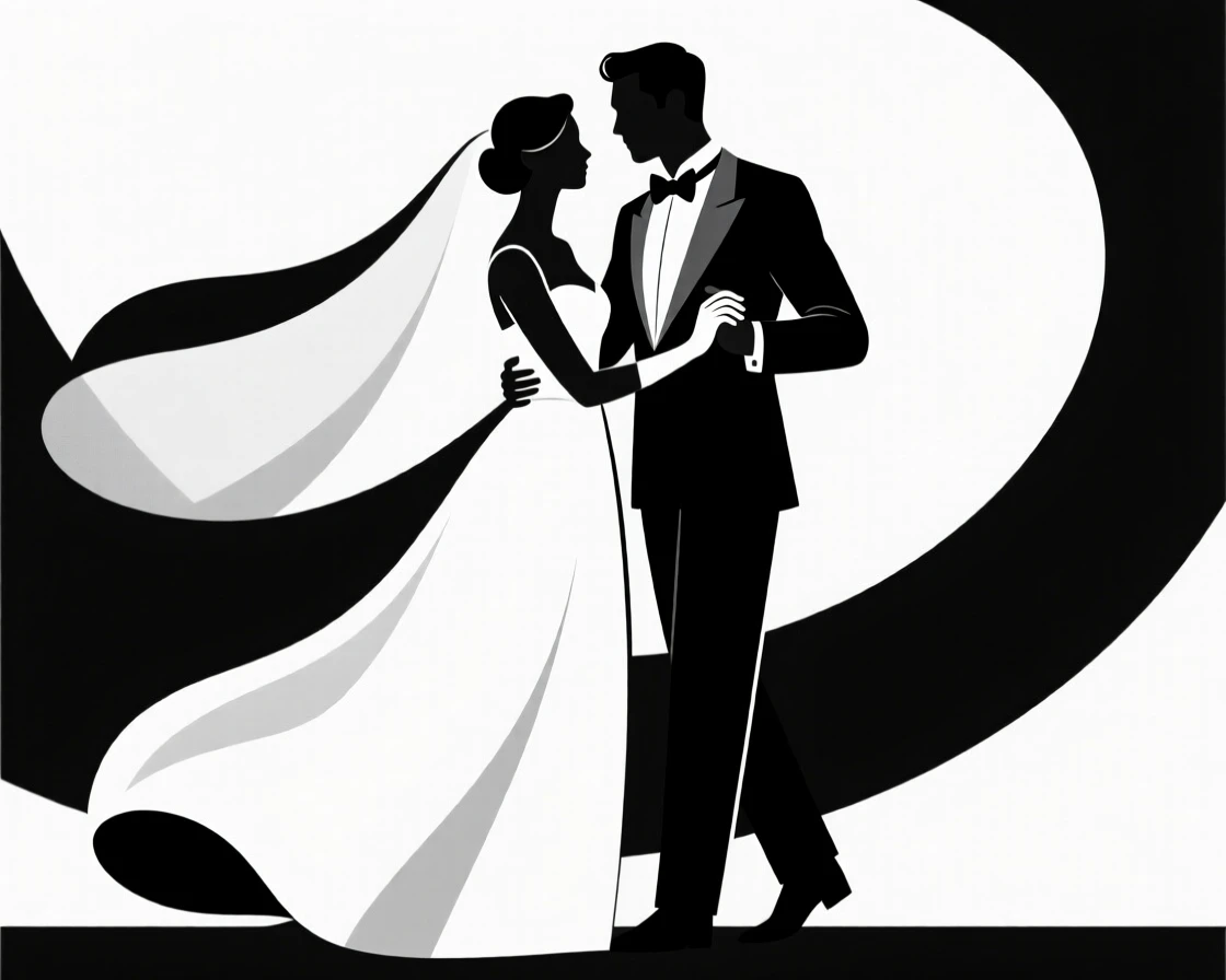 A bride and groom sharing their first dance.