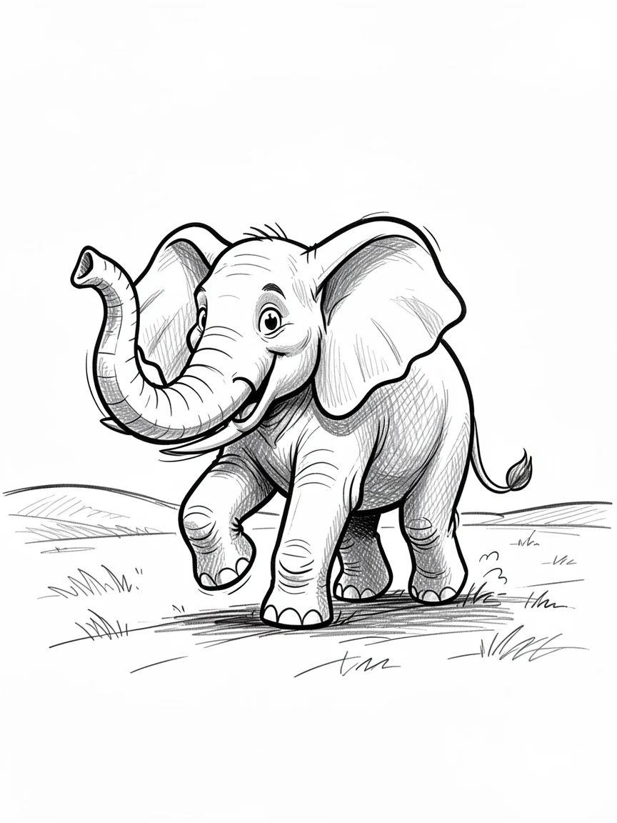 A majestic elephant crossing a wide open plain.
