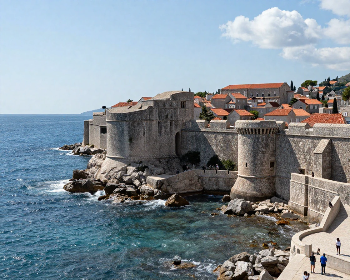 The medieval walls of Dubrovnik overlooking the Adriatic