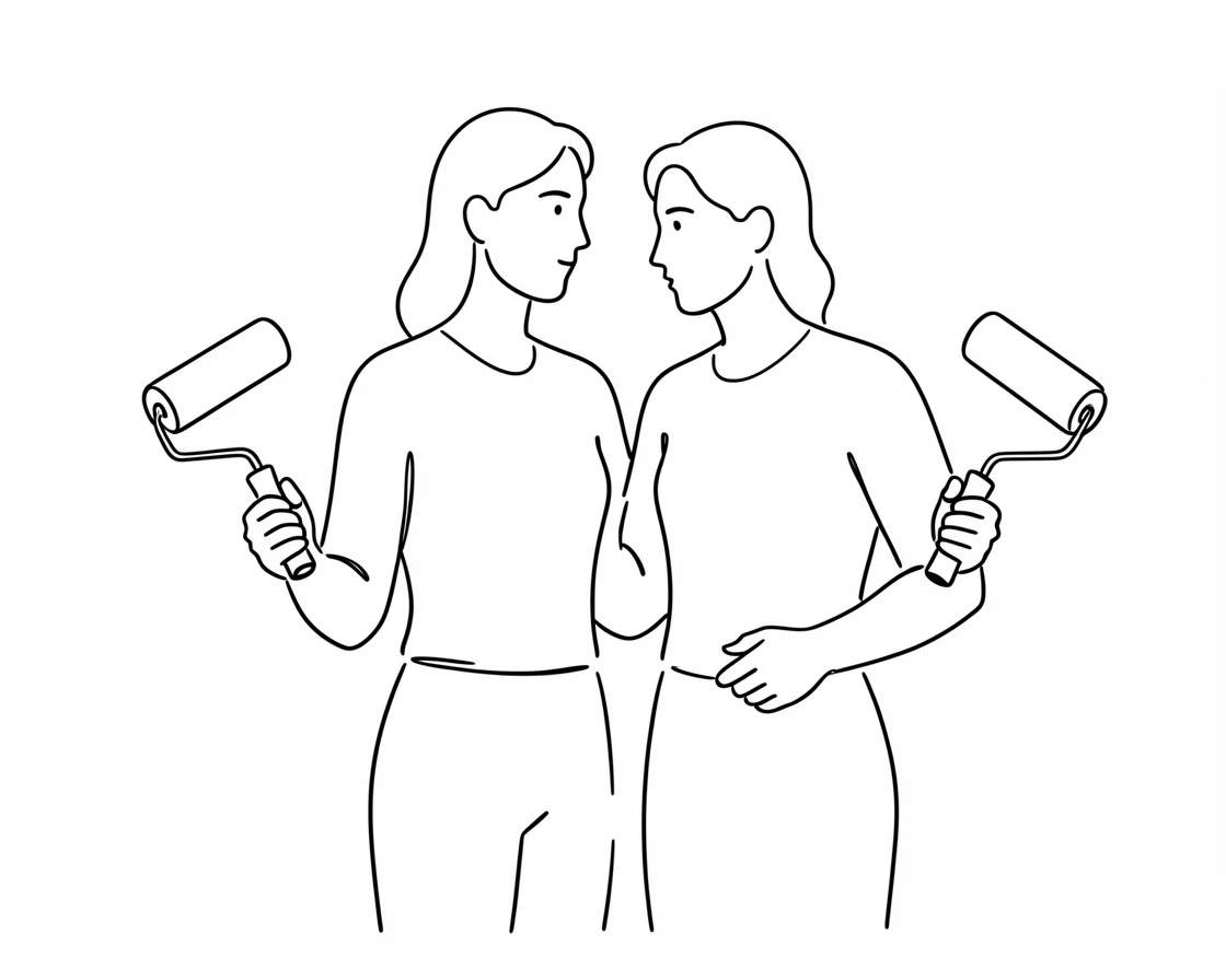 A couple renovating their first home together, paint rollers in hand