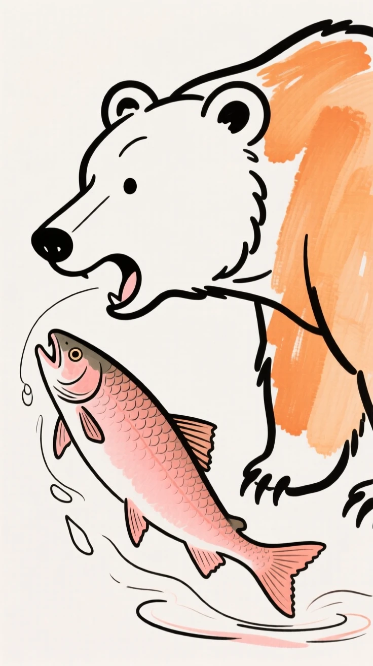 A grizzly bear catching a salmon