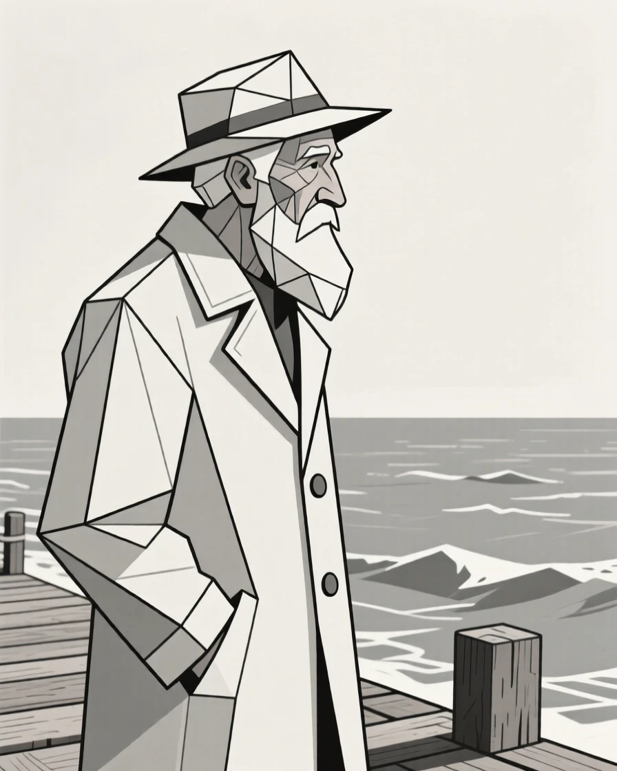 A wise old sailor gazing out at the sea