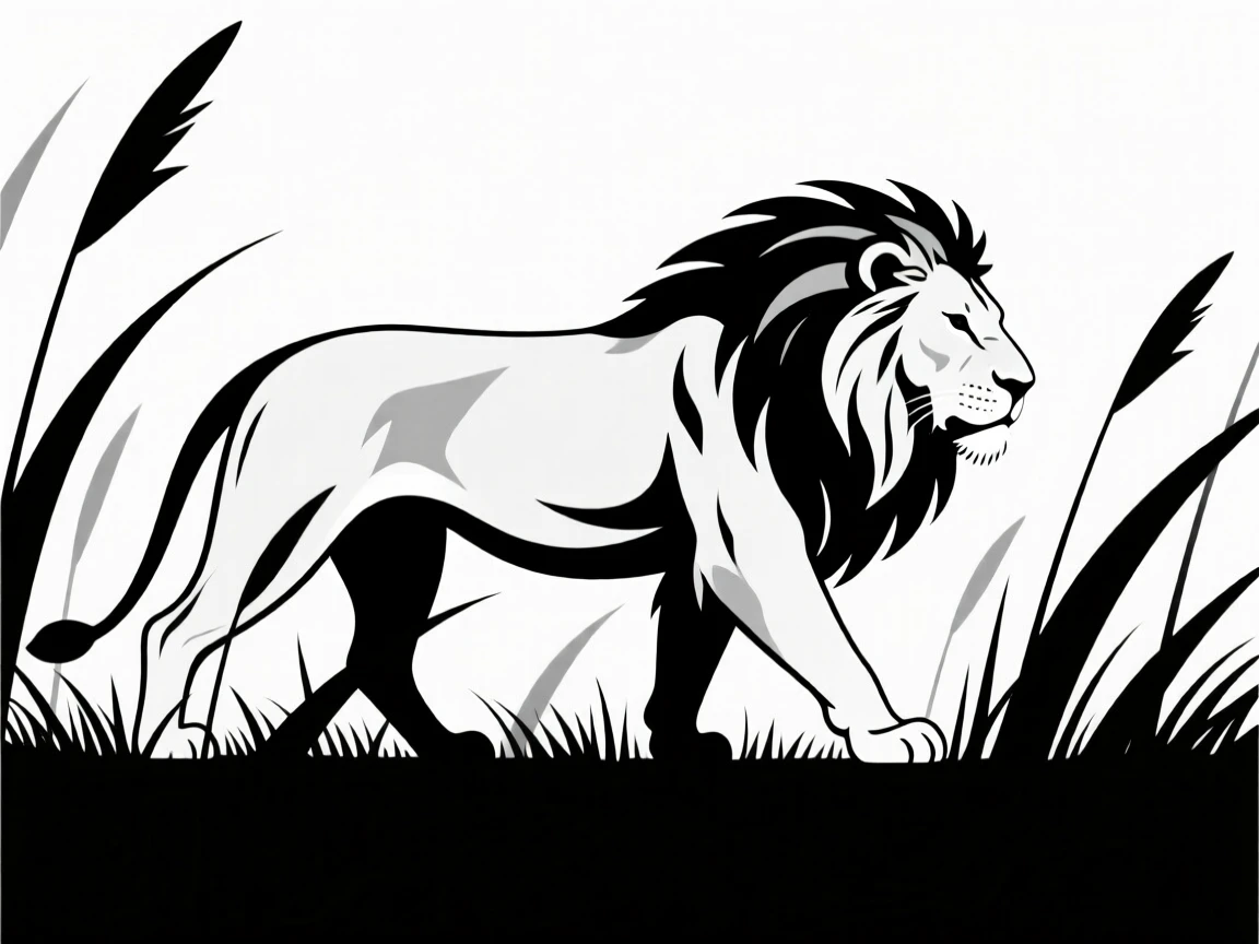 A majestic lion walking through tall golden grass.