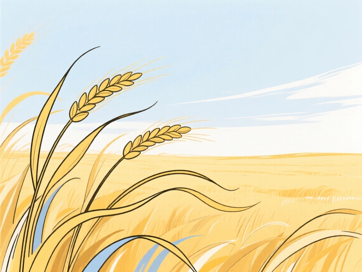 A field of golden wheat swaying gently under a wide open sky.