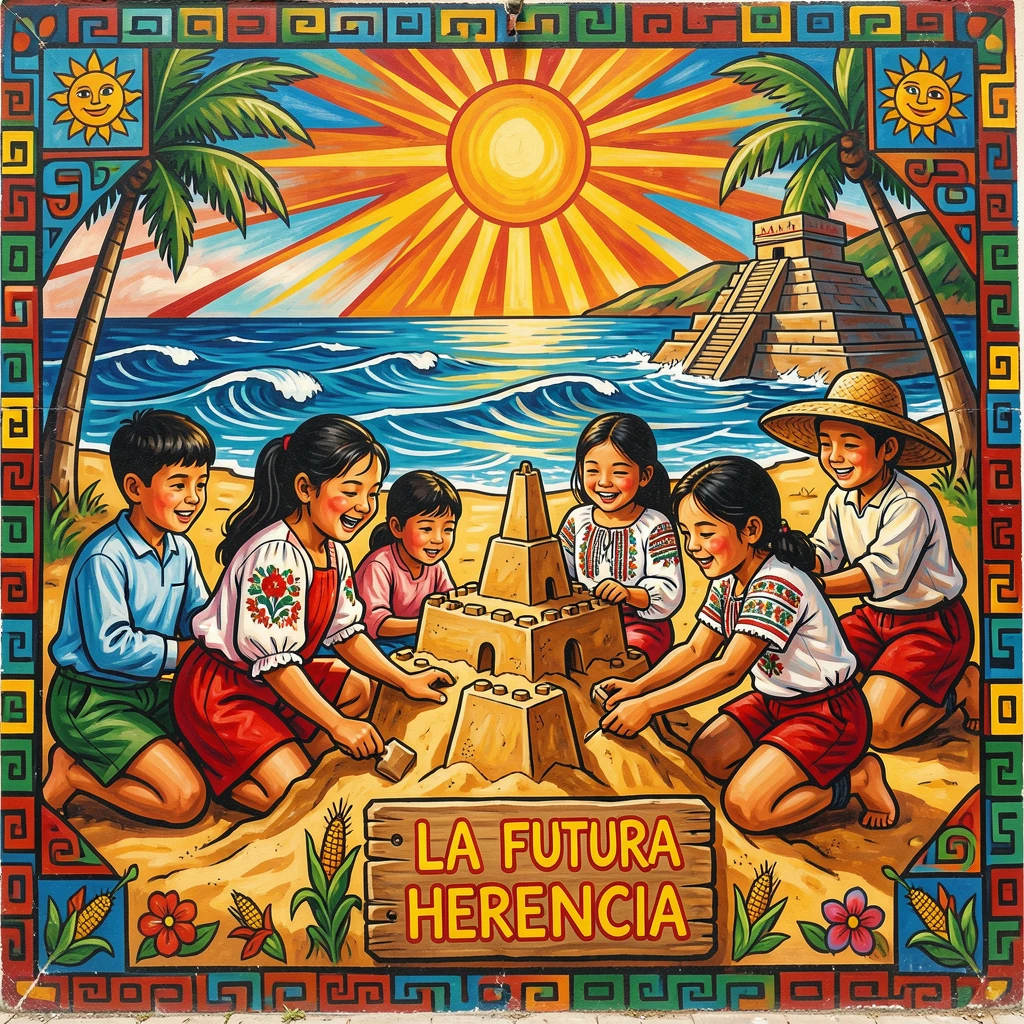 A group of children building a sandcastle on the beach