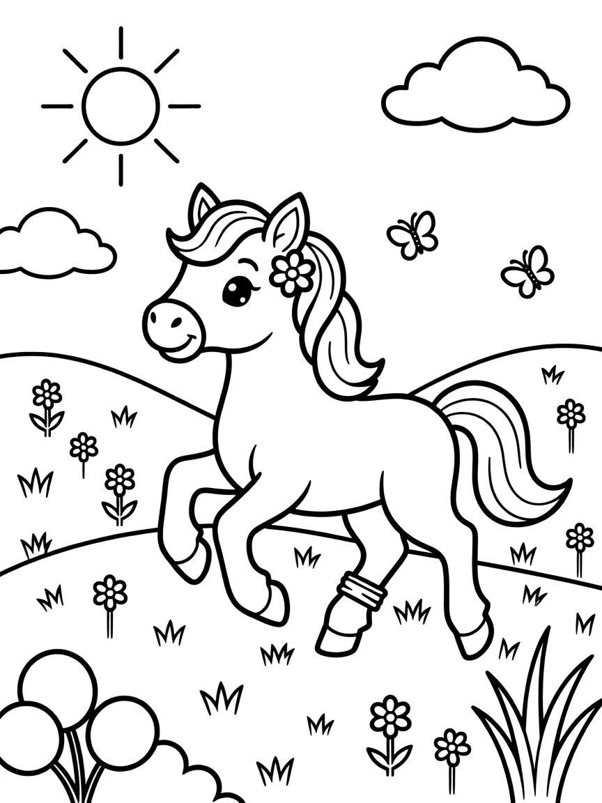 A centaur foal learning to gallop in a sunny meadow
