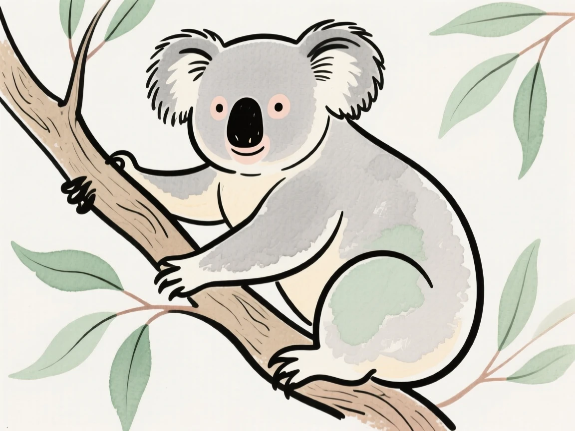 A koala clinging to a eucalyptus branch
