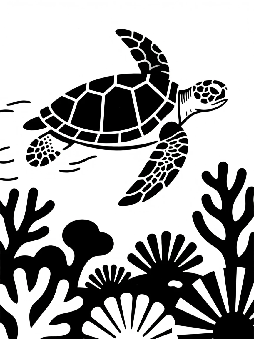 A sea turtle gliding gracefully over a coral reef.