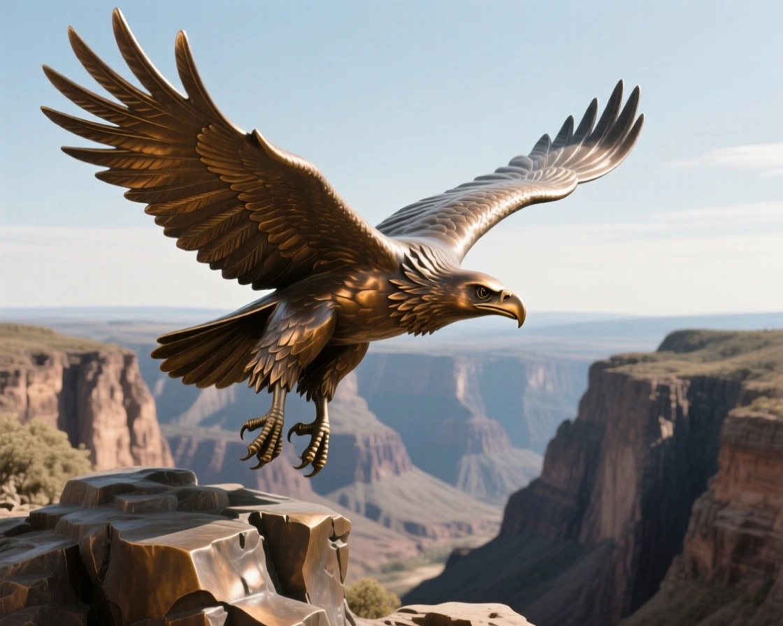 A majestic condor soaring over a canyon, rendered with rich, dynamic energy, evoking wonder and majesty