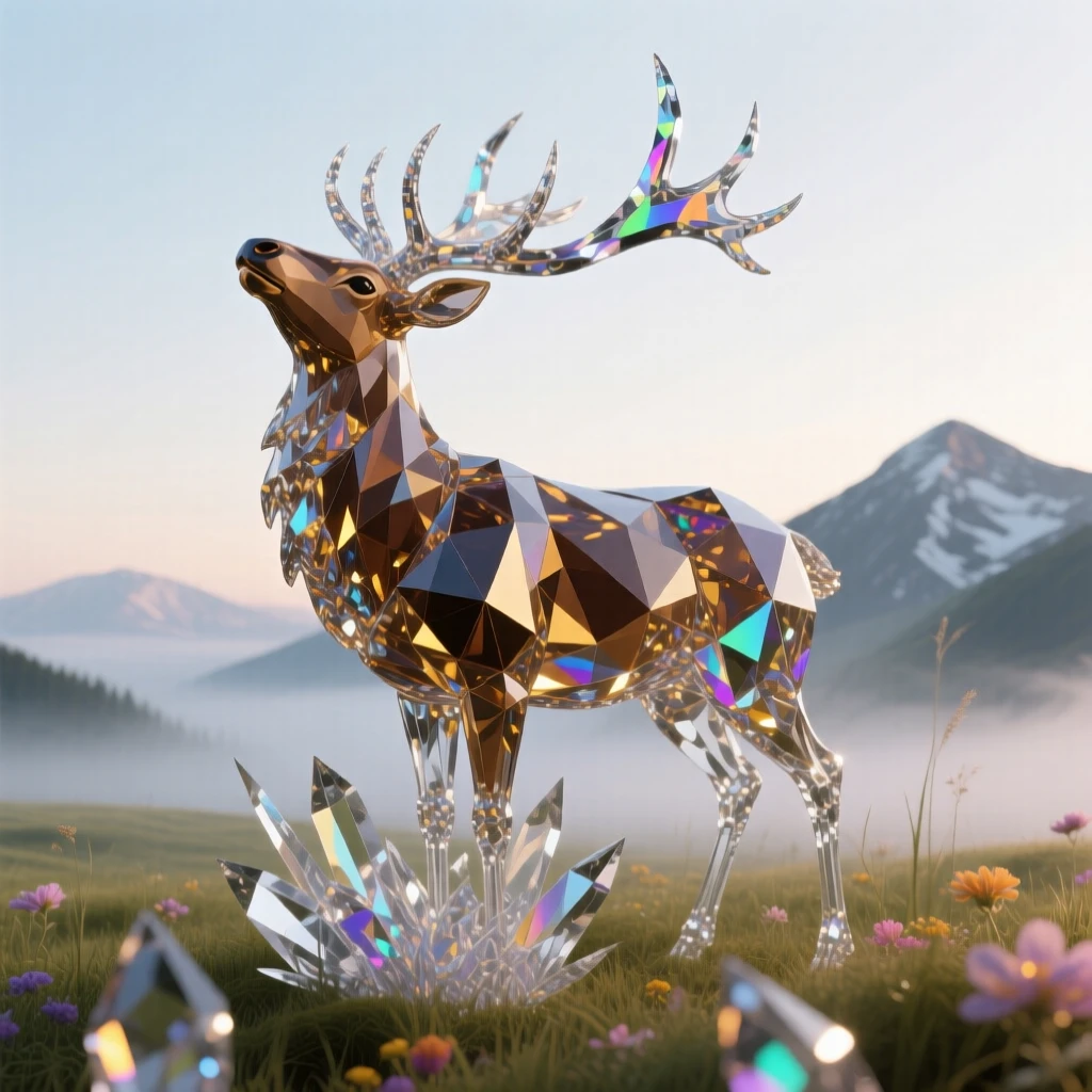 A majestic elk bugling atop a misty mountain meadow at dawn.