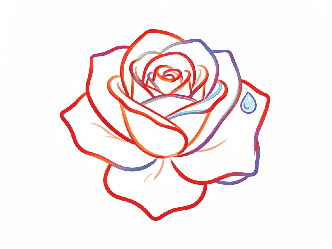 A single red rose with a dew drop resting on one petal.