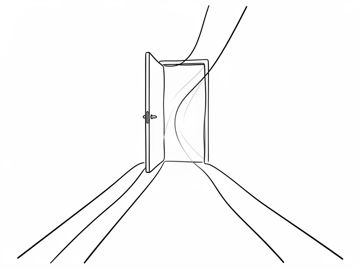 An open door glowing with light at the end of a dim hallway, representing opportunity