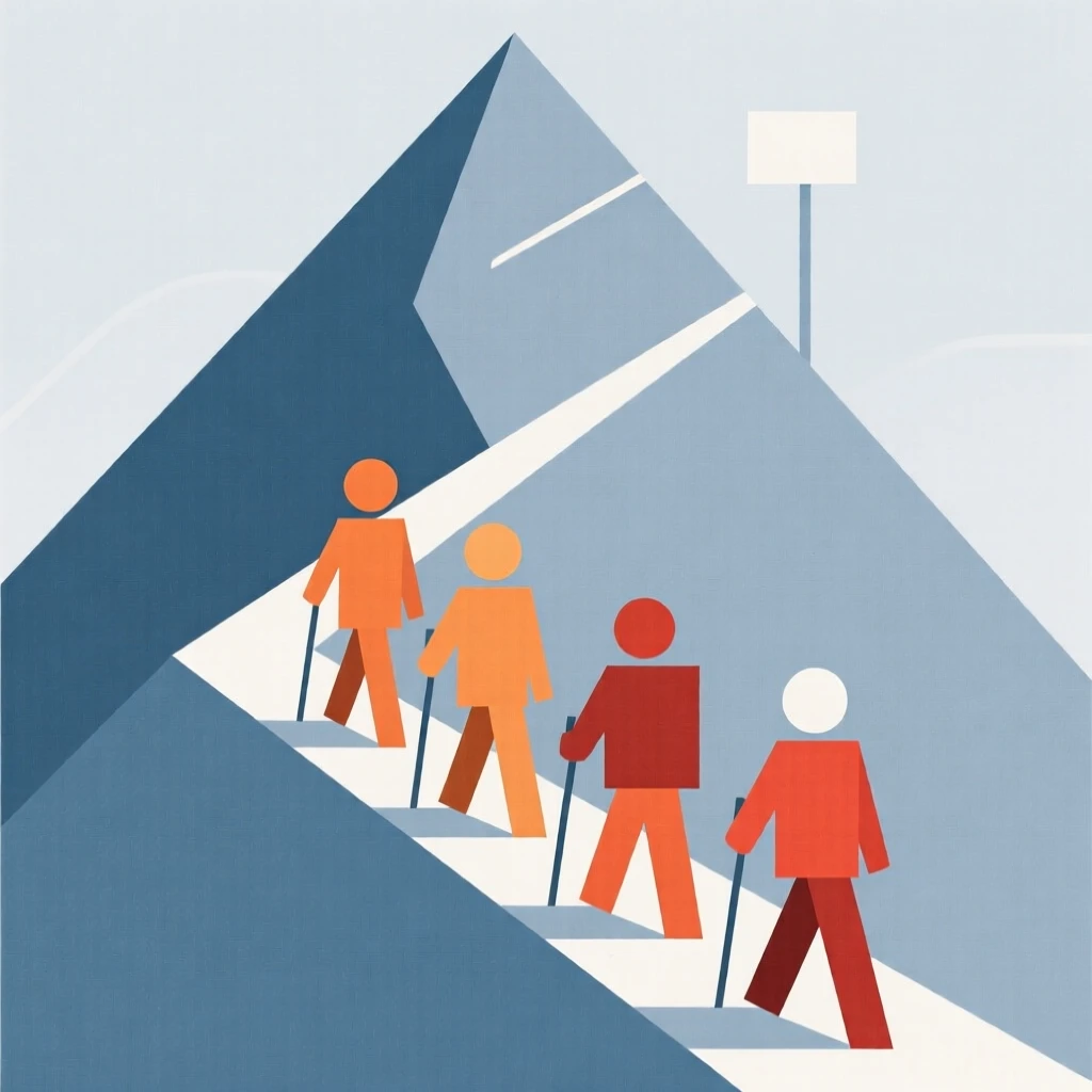 A group of people hiking up a mountain trail