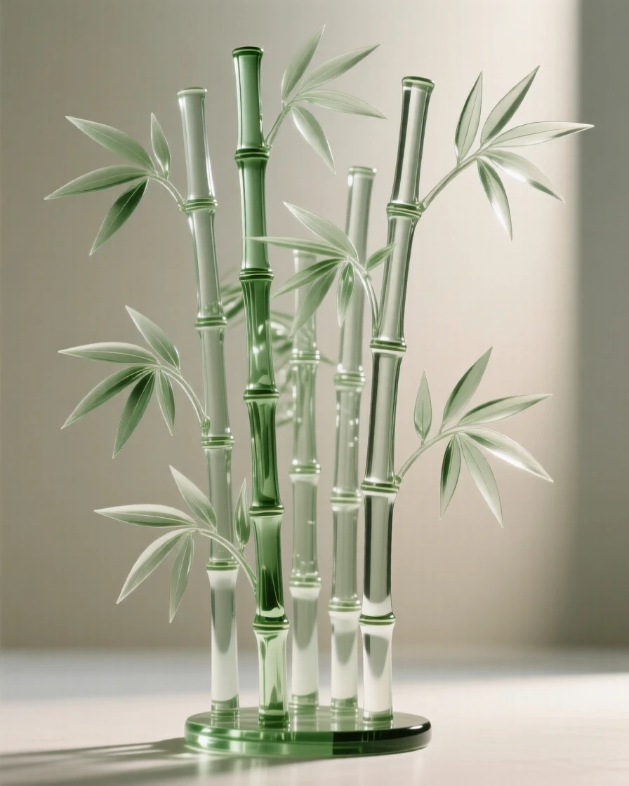 A macro close-up of a bamboo grove swaying gently, every delicate detail in sharp focus, muted background, conveying delicate beauty and serenity.