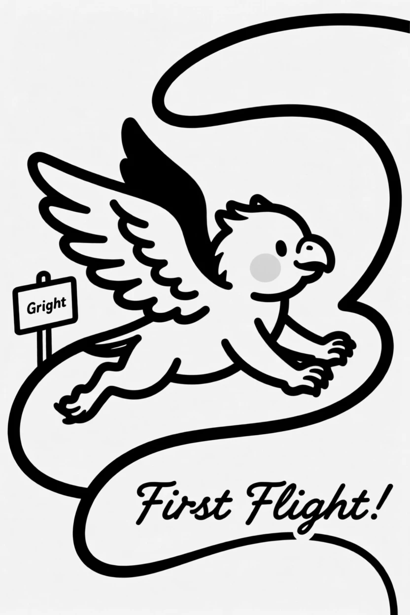 A baby griffin character stretching its tiny wings for the first time.