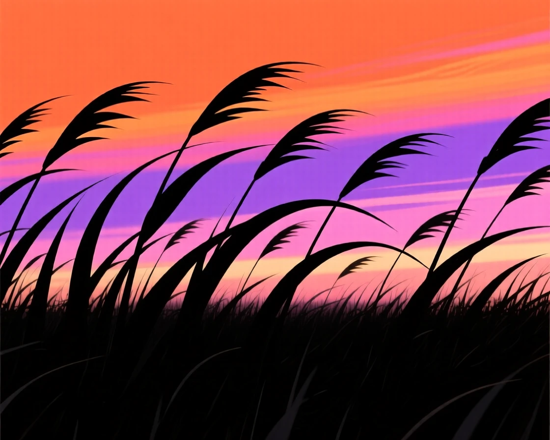 A field of tall grass rippling like waves in a strong wind.