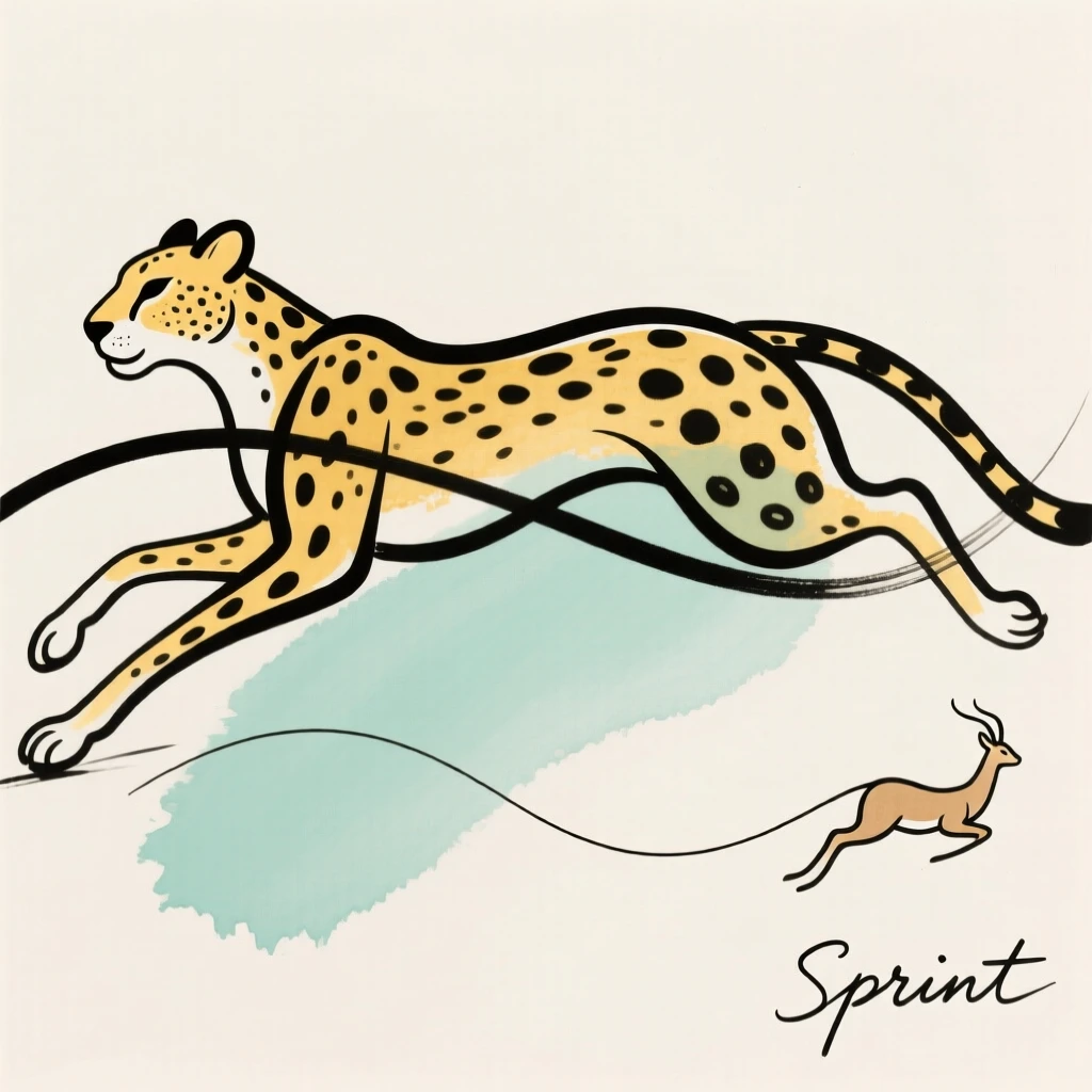 A cheetah sprinting after prey