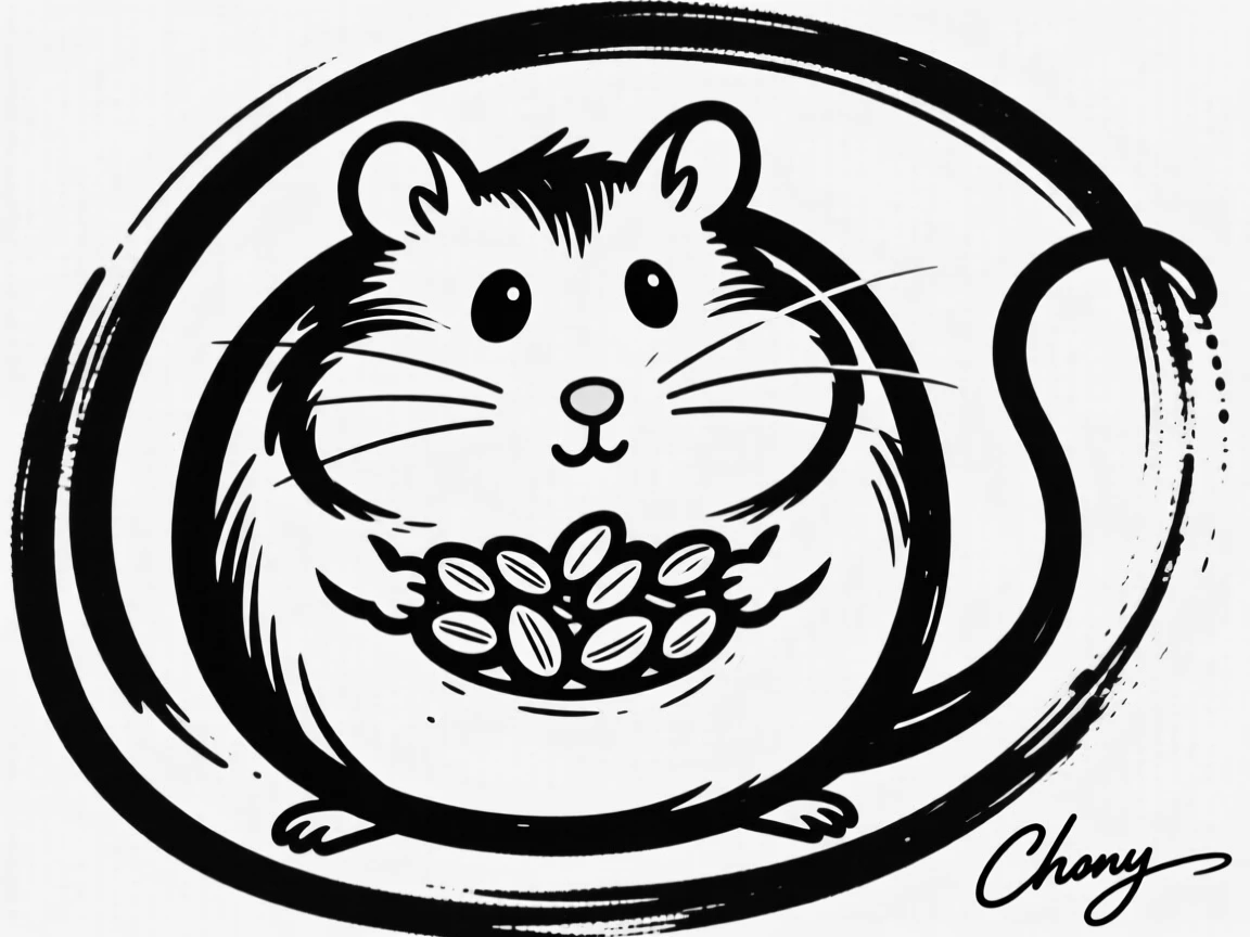 A round hamster character stuffing seeds into oversized cheek pouches.