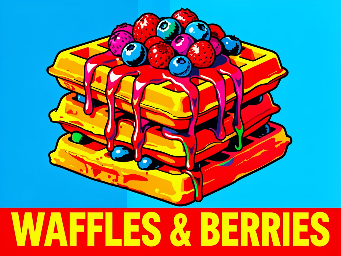 Stack of waffles with berries and syrup