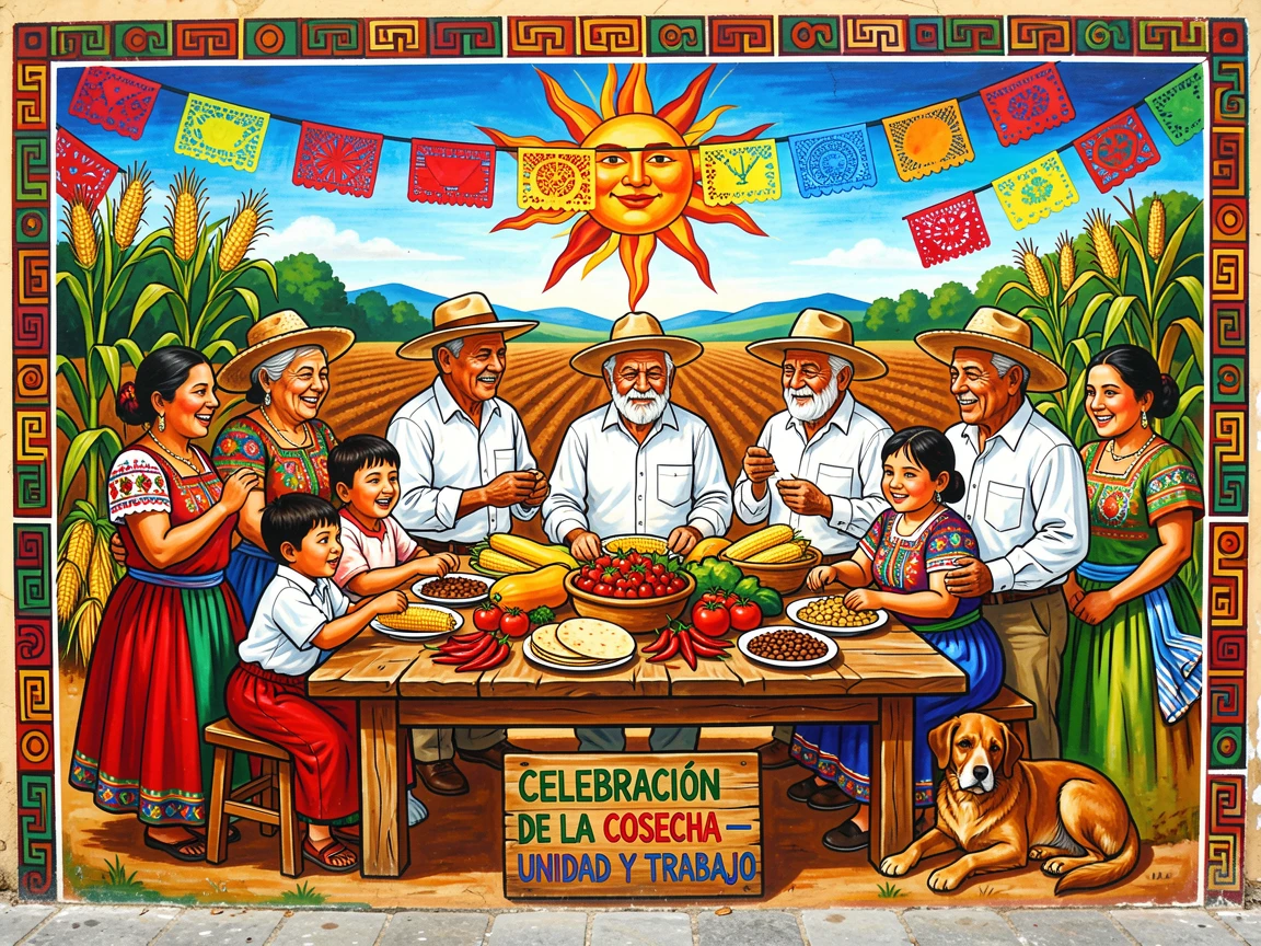 A farmer's family gathered for a harvest celebration meal