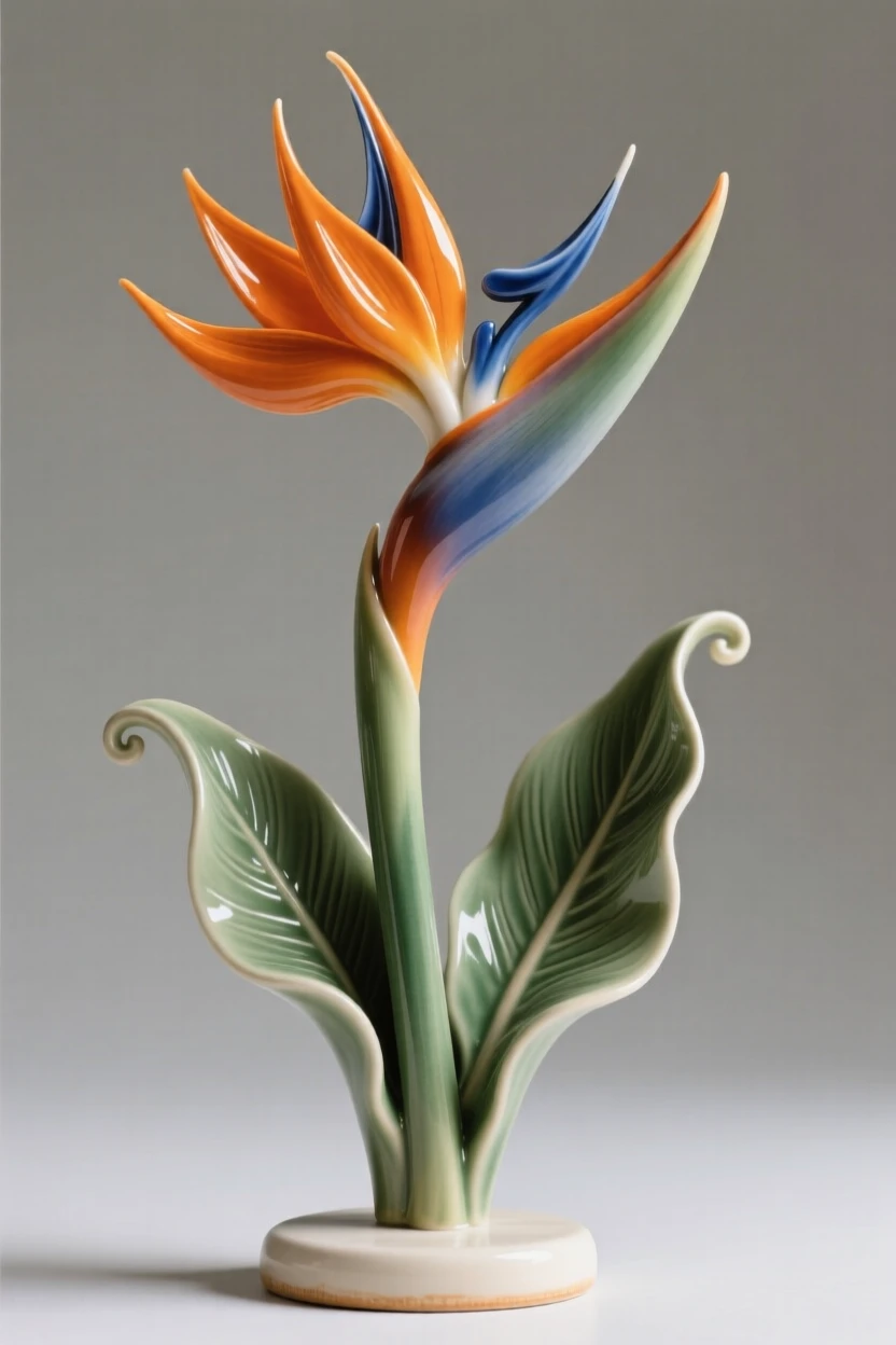 A bird of paradise flower in vivid bloom reaching upward in quiet aspiration, its edges delicately curled and textured, stirring feelings of peace and gentle growth.