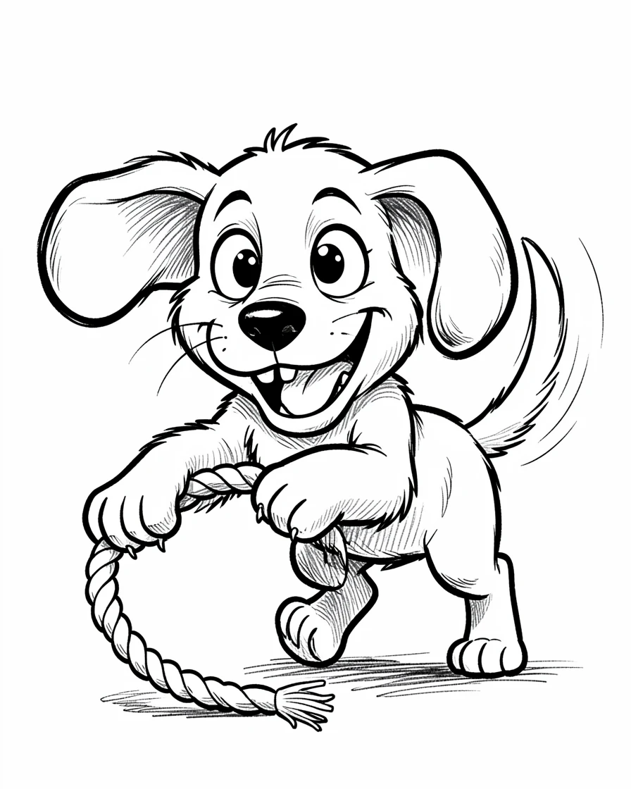 [Cute Animals & Pets] Adorable scene of a floppy-eared beagle puppy tugging on a rope toy, bursting with charm and playful energy