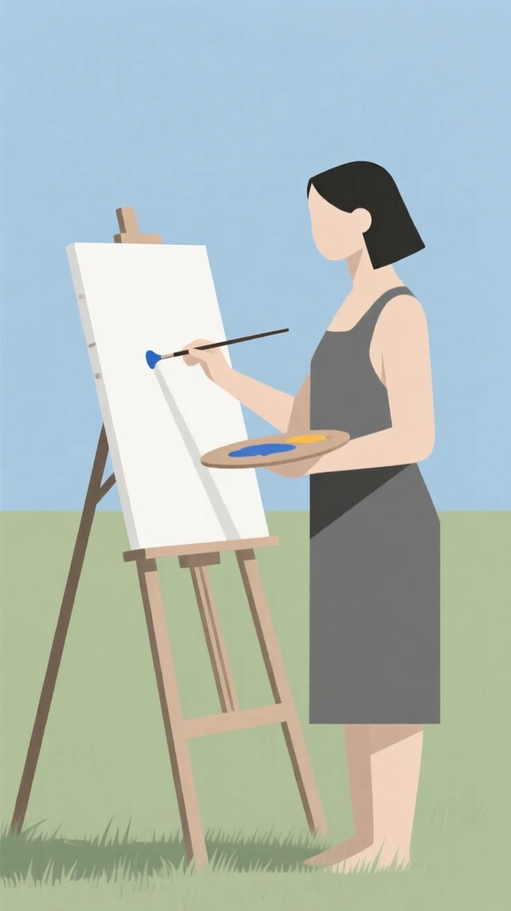 A woman painting on an easel outdoors